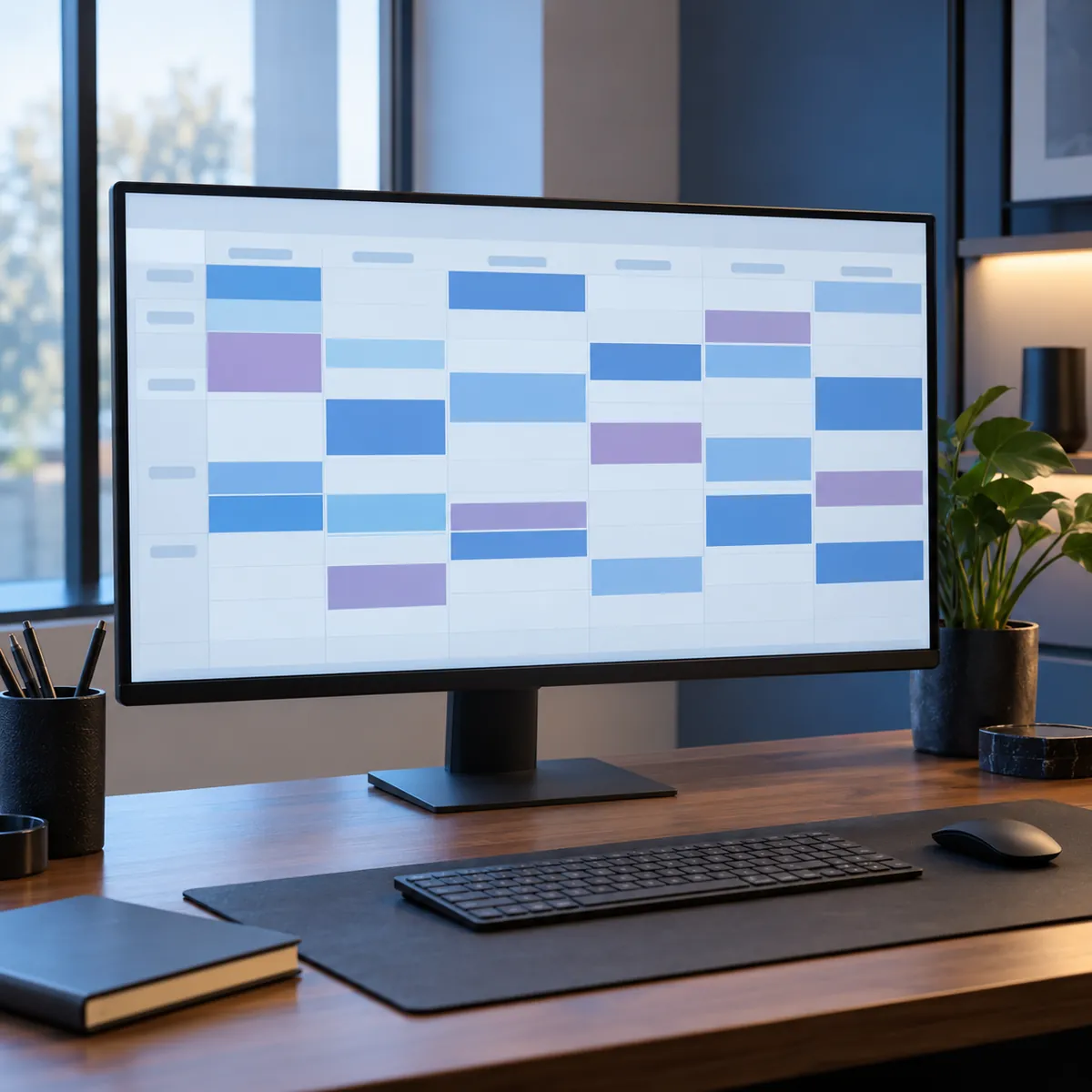 Monitor con la grilla semanal de funciones de varias salas