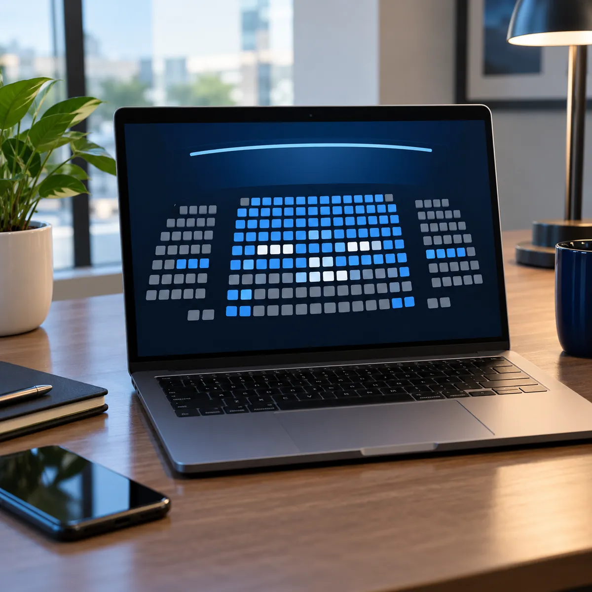 Notebook con el mapa de butacas de una sala para elegir dónde sentarse